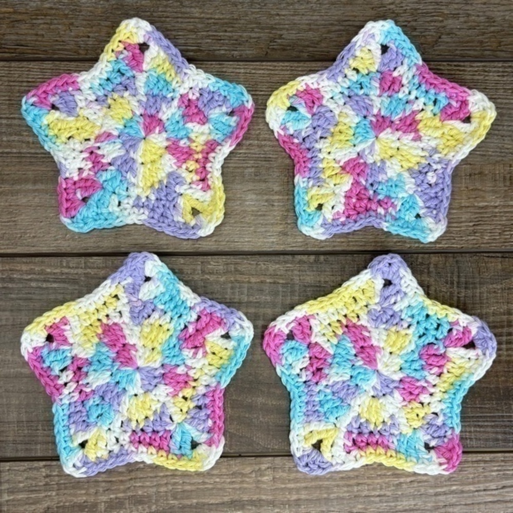 Pastel Star Cup Mug‎ Coasters Set of 4 Handcrafted Crochet by Seller Cotton